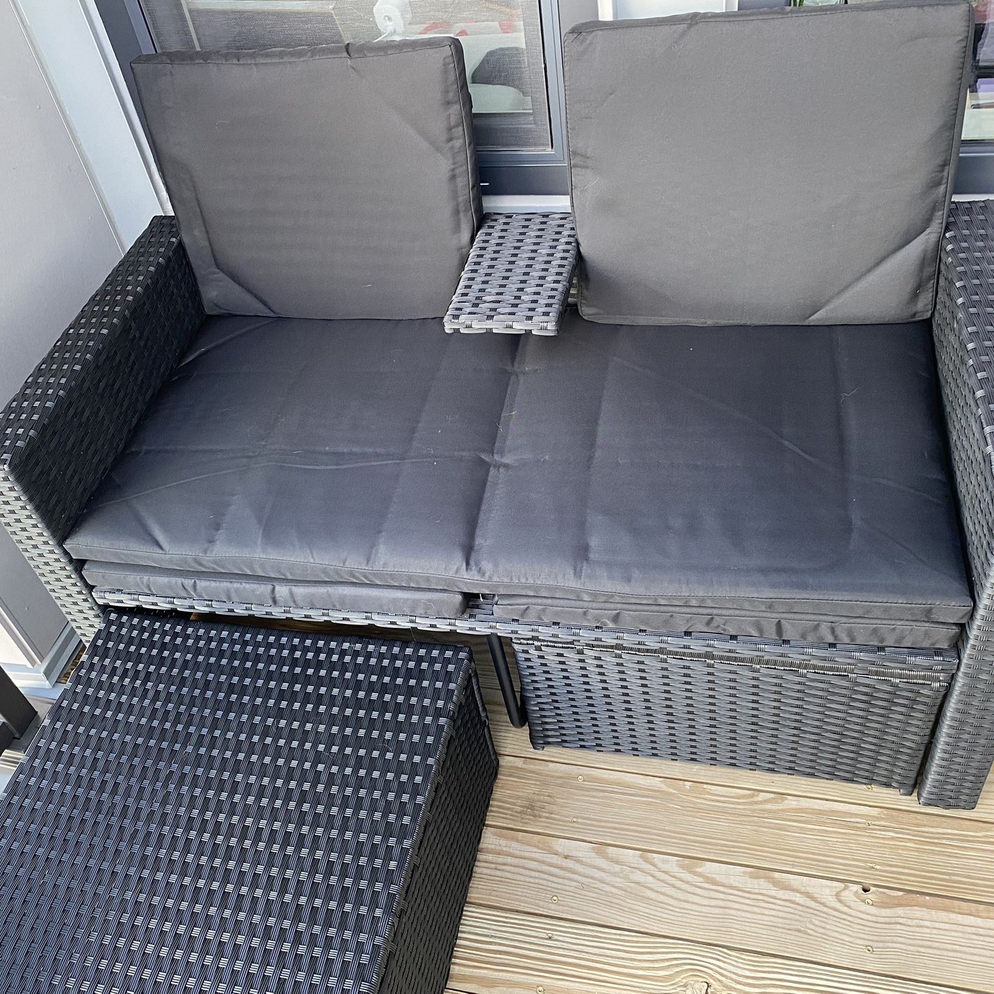 Vida XL 3 Piece Patio Lounge with Cushions Poly Rattan - Black