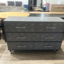 47.2”Grey Dresser for Bedroom, 6 Drawer Wood Dresser with Modern Storage Organizer, Wide Chest of Drawers for Clothes, Closet, Living Room