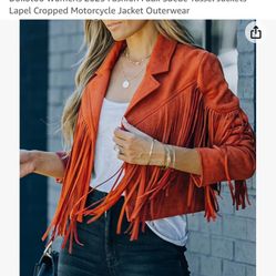 Dokotoo Womens 2023 Fashion Faux Suede Tassel Jackets Lapel Cropped Motorcycle Jacket Outerwear