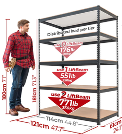 Heavy duty 5-tier shelf black 48" wide boltless rack NEW