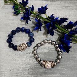 Set of 2 Stretch Natural Stone Bracelets