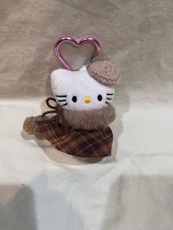 Sanrio Hello Kitty Plush Keychain with Brown Plaid Skirt and Beret