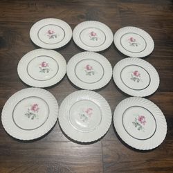 Set Of 9 Royal Tettau Sterling Rose 7-5/8” Salad Plate White Pink Roses