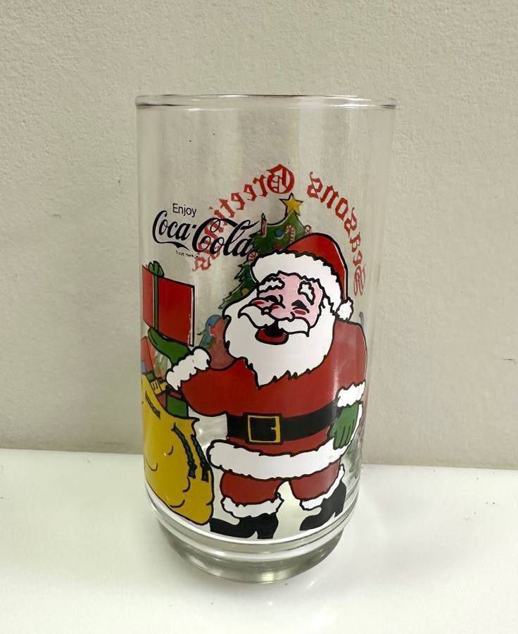 Vintage 1982 Coca Cola Coke 100 Anniversary McCroy Stores Dime Story Christmas Seasons Greetings Collectible Glass Tumbler