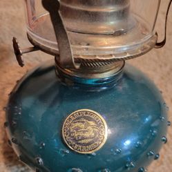 VINTAGE BLUE OPAQUE HOBNAIL ALADDIN OIL LAMP 14.5"

