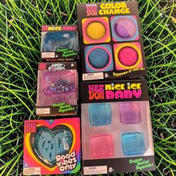 5 Schylling Needoh (Teenie Nice Ice, Teenie Color Change, Heart, Jelly Squish, Nice Cube) LOT