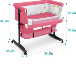 Baby Bassinet, Baby Basinet Bedside Sleeper, Easy to Fold Portable Crib Side Bassinet 2025new Style Girl bassinets (Pink)