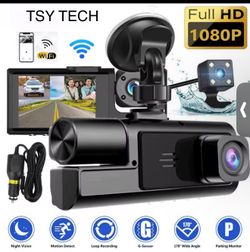 WiFi 1080P 3 Channelttt Dash Cam -3 inch screen- Front and Inside - reverse dash cam