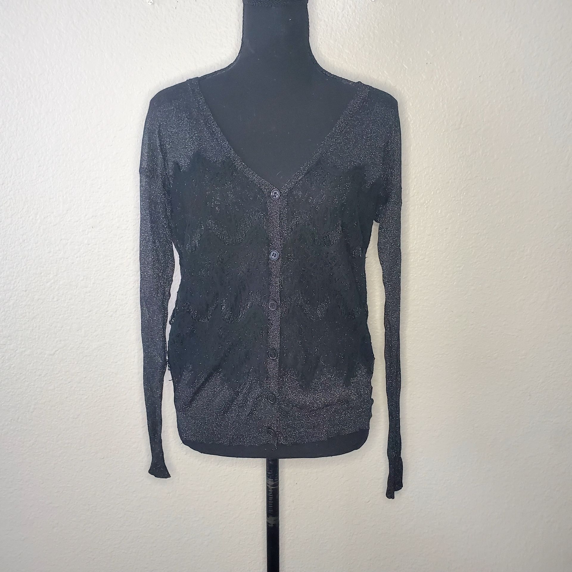 Women's Sparkly With Lace See Through Button Up Cardigan Size: Small Blouse