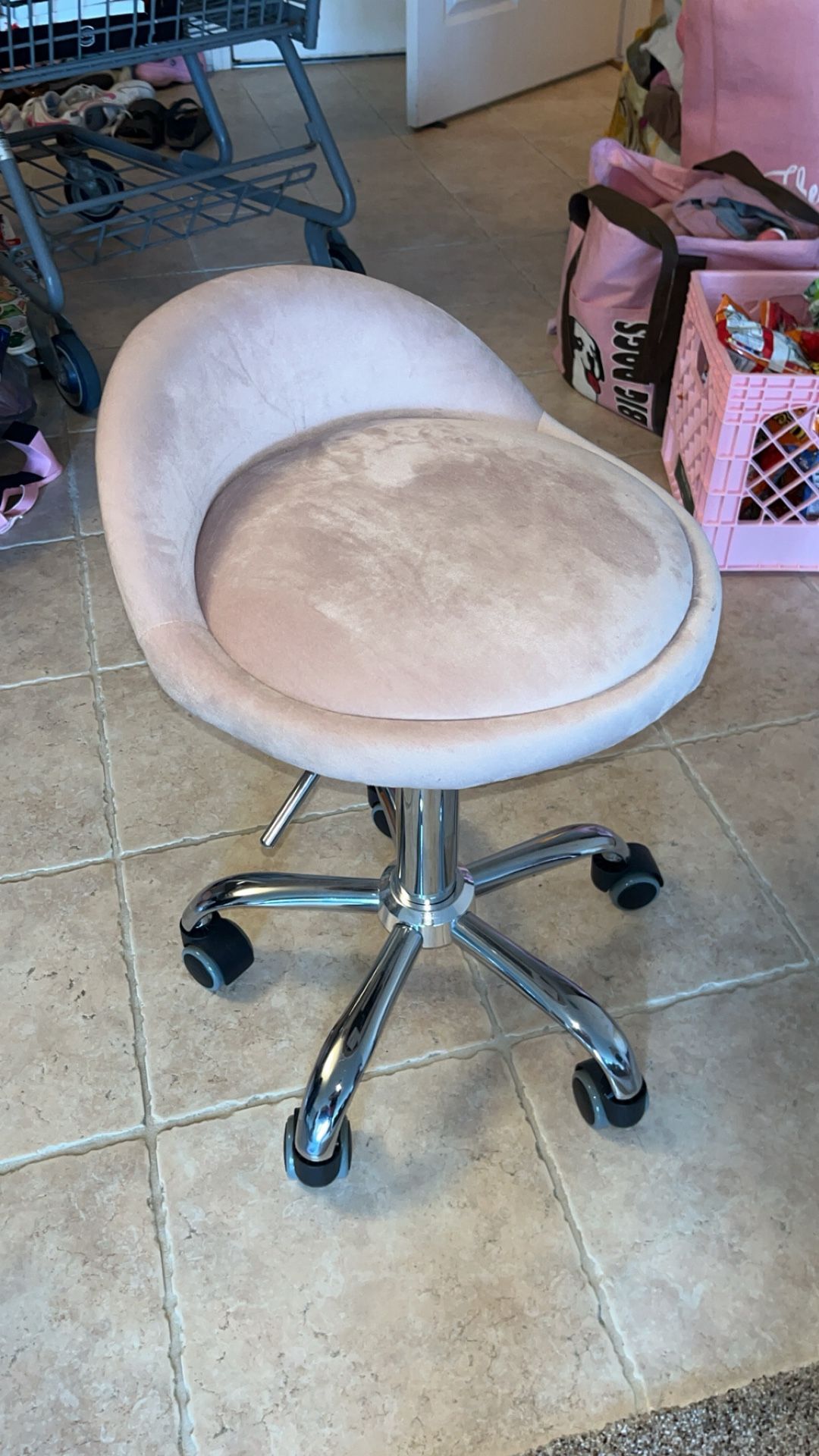 Light Pink Velour Stool Chair