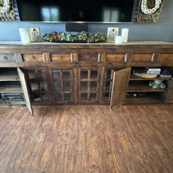 Wood Buffet With Glass Doors - 128.5” W