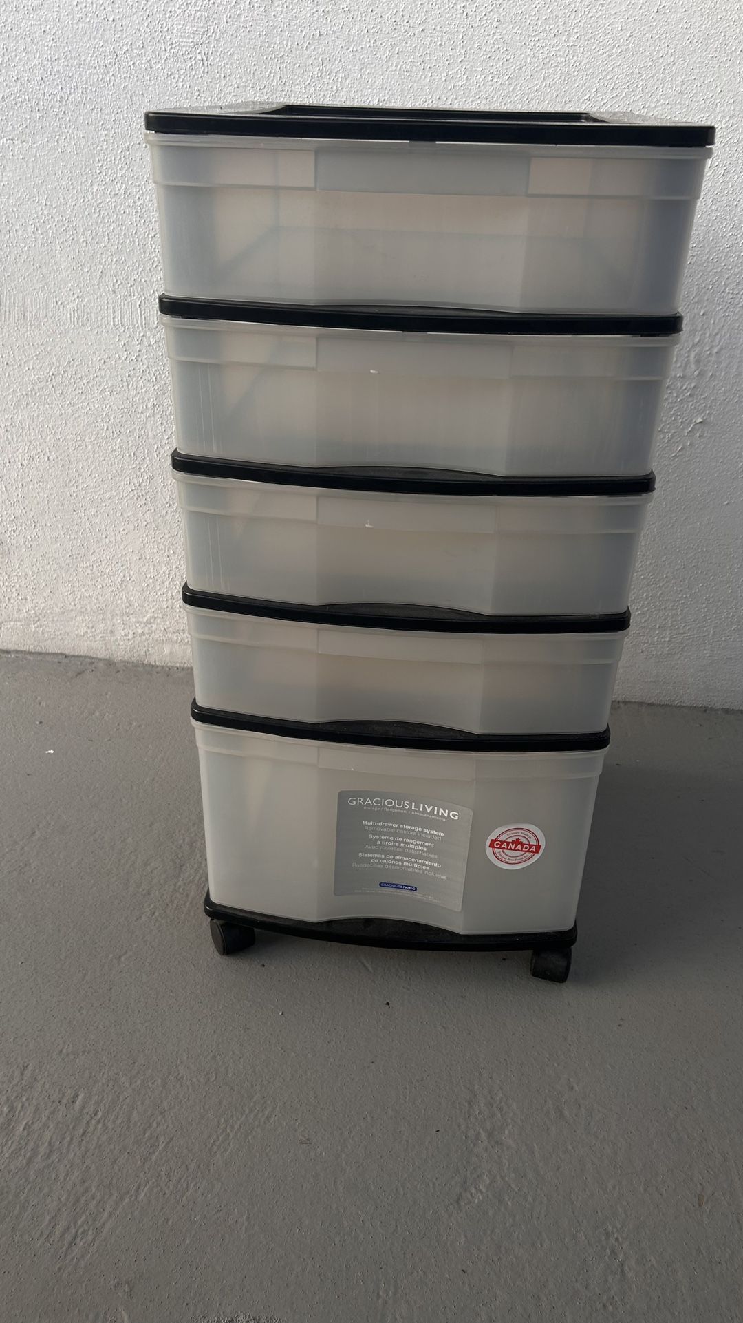 Plastic 5 Drawer Wide Tower, Black