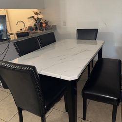 Dining Table, 4 Chairs And Bench