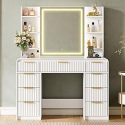 43" Makeup Vanity Desk with Mirror and Lights&Power Outlet