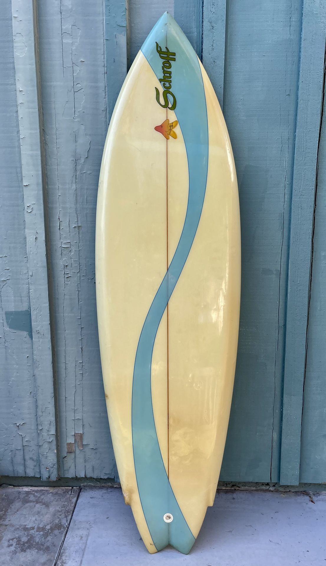 Vintage Schroff 6’2”x 20 3/4”x 2 5/8” Twin Fin Surfboard  