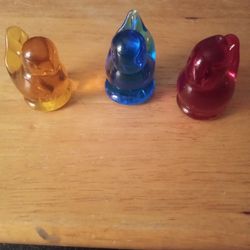 3 glass Birds Signed & Dated