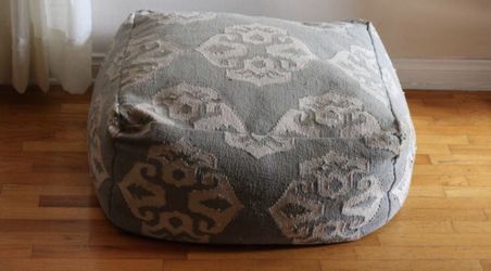 Large West Elm Canvas Moroccan Pouf Ottoman Light Blue Meditation Cushion Foot Rest