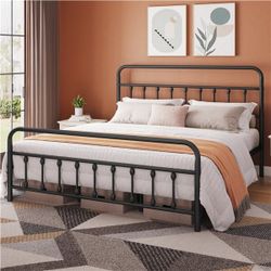 New* Queen Size Metal Platform Bed Frame No Box Spring Needed In The Box 