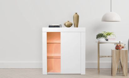 High Gloss Finish Sideboard Buffet Storage Cabinet with LED Lights OPEN SHELVES BUFFET STORAGE CABINET