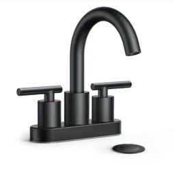 ANZA
4 in. Centerset Double Handle Bathroom Faucet with Pop-Up Drain Included in Matte Black