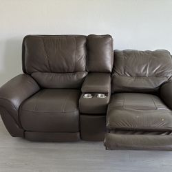 Leather Brown Grayish Recliner  Couch 