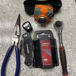 Tools 1/4 Ratchet  LED Headlamp Box Cutter Pliers 