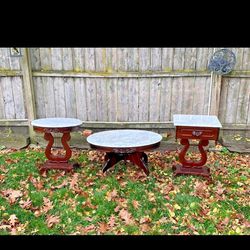 Victorian Mahogany Marble Top Table Set 
