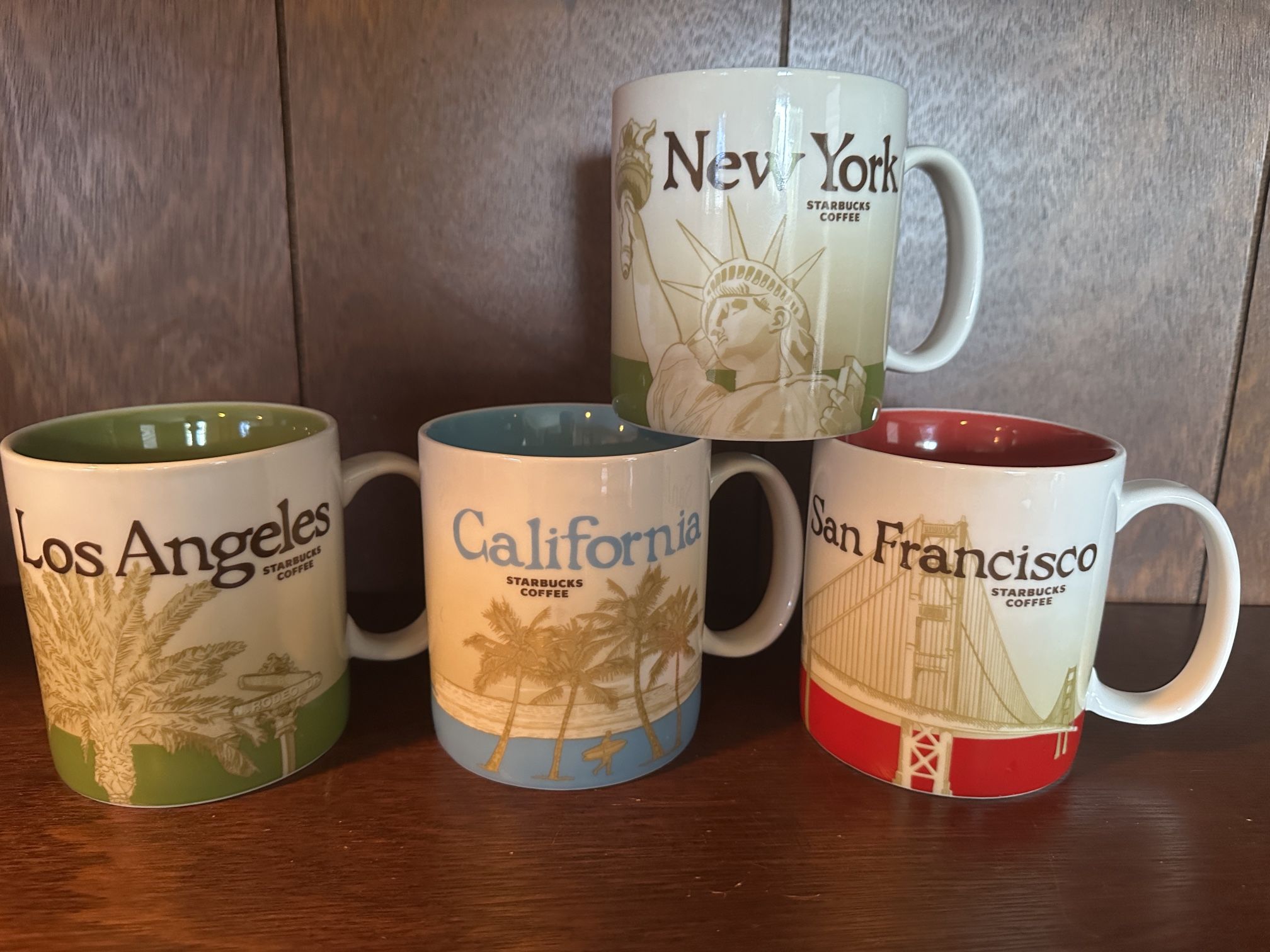 (4) New Starbucks Mugs L.A., N.Y. San Francisco, California