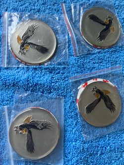 Set of 4 Wire Wheels  2.25” KO’s Chips Silver Chrome Blk Gold