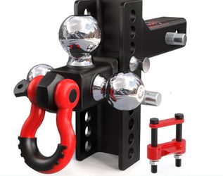 TYT Adjustable Tri-Ball Trailer Hitch For 2 Inch Receiver, 4.5" Drop/Rise, Triple Balls (1-7/8", 2", 2-5/16") With Shackle, 10,000 Lbs GTW, 1,000 Lbs 