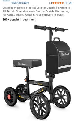 BlessReach Deluxe Medical Scooter Double Handbrake, All Terrain Steerable Knee Scooter Crutch Alternative, for Adults Injured Ankle & Foot Recovery in