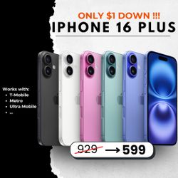Apple iPhone 16 Plus - Pay $5 to take it home same day - No Credit Needed