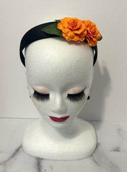 Black Headband with Orange Flower Accent