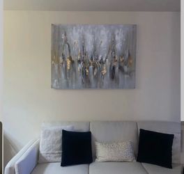 Evatt ” Golden Reflections With Handcrafted Gold Leaf Wrapped Canvas Wall Art Print 36”x48”