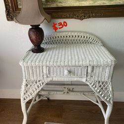 white wicker desk