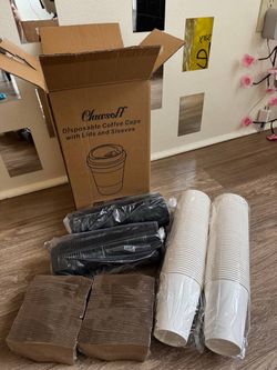 100 Pack 12 oz Coffee Cups with Lids, Sleeves, and Stirrers