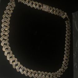 18 k Gold Plated  17 mm 22” Icy Cuban Link 