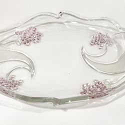 Vintage Mikasa Frosted Pink Grape or Berries Glass Serving Platter