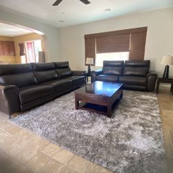 Living Room Set, All Leather, Dark Brown.