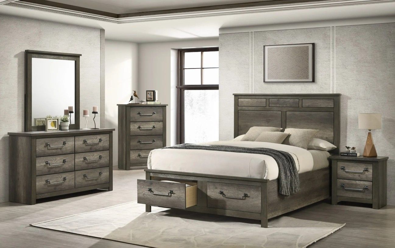New fwB234 gray color queen size 5pc storage bedroom set special