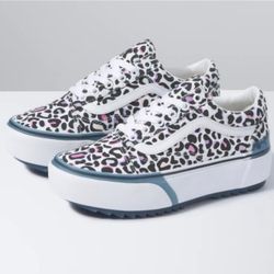 Vans Old Skool Stacked Platform UV Ink Leopard Black White Sneakers Women Size 5