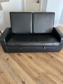 Kids Black Faux Leather Loveseat Sofa