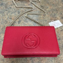 Red Leather Gucci Crossbody Purse 