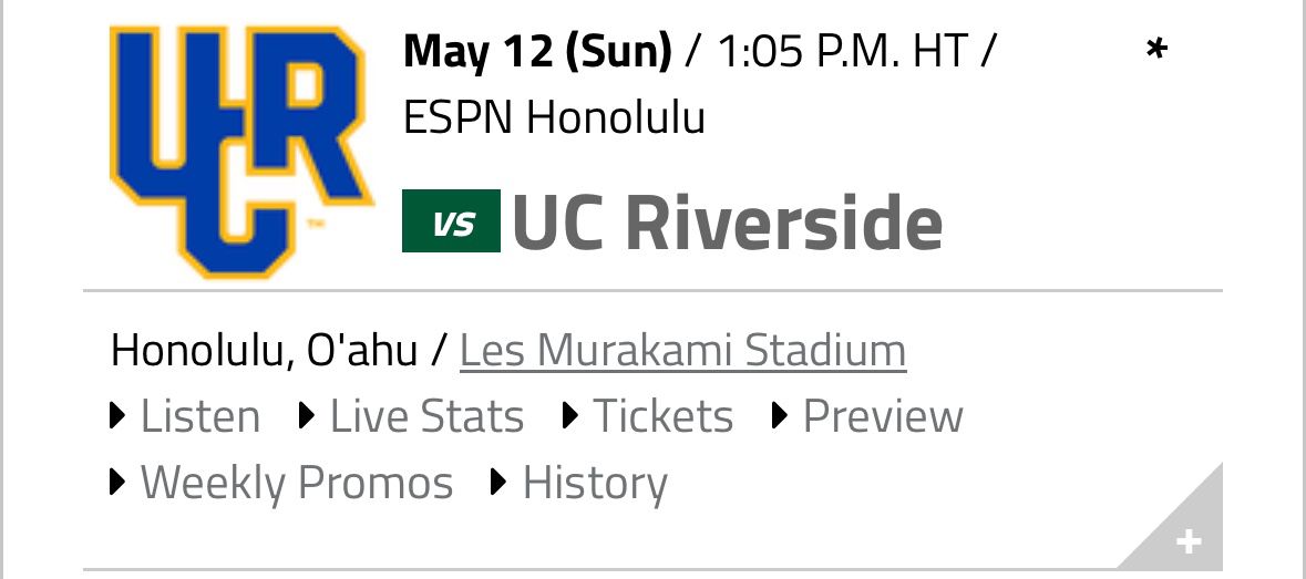 2 tix To UH Baseball Vs UC Riverside Sun May 12