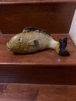 Vintage MCM Ceramic Koi Carp Fish Planter Figurine Glazed Pottery 11.5"