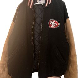 REEBOK SAN FRANCISCO 49ERS LEATHER BOMBER JACKET 