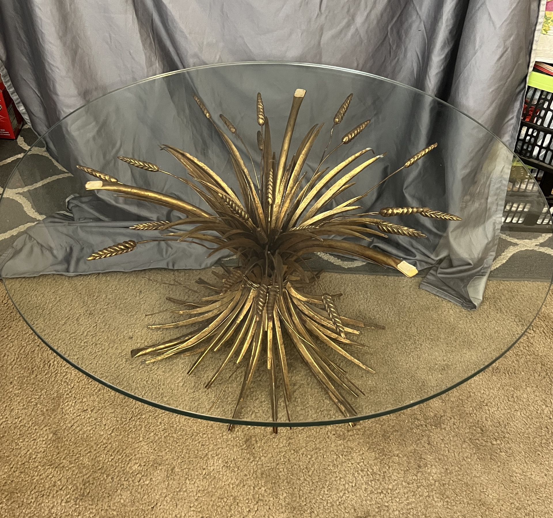 Mid Century Gilt Metal Sheath Of Wheat Coco Chanel Coffee Table