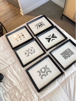 Set of 6 Framed Black & White Geometric Abstract Prints