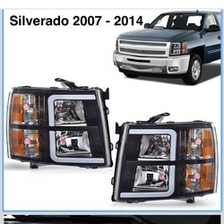Black housing headlights with white drl lights for Chevy Silverado 2007 to 2013