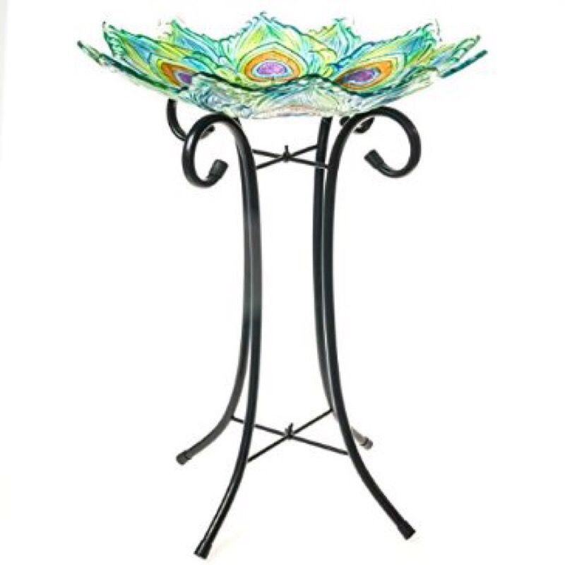 Cracker Barrel Peacock Themed Bird Bath